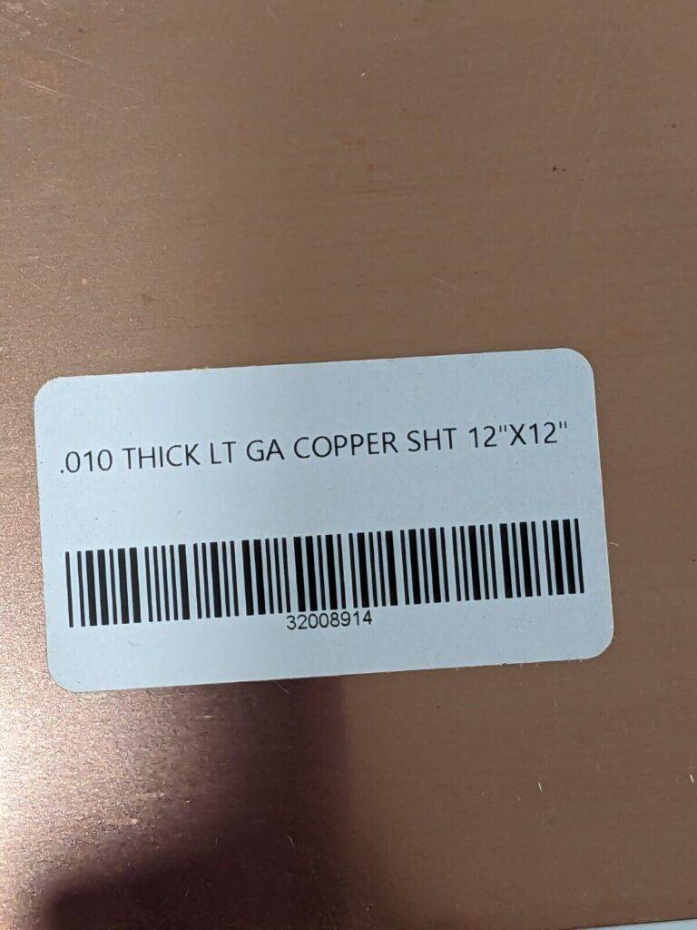 Copper Sheet 0.01 Inch Thick x 12 Inch Square Qty 2 XCUFLR071441x1