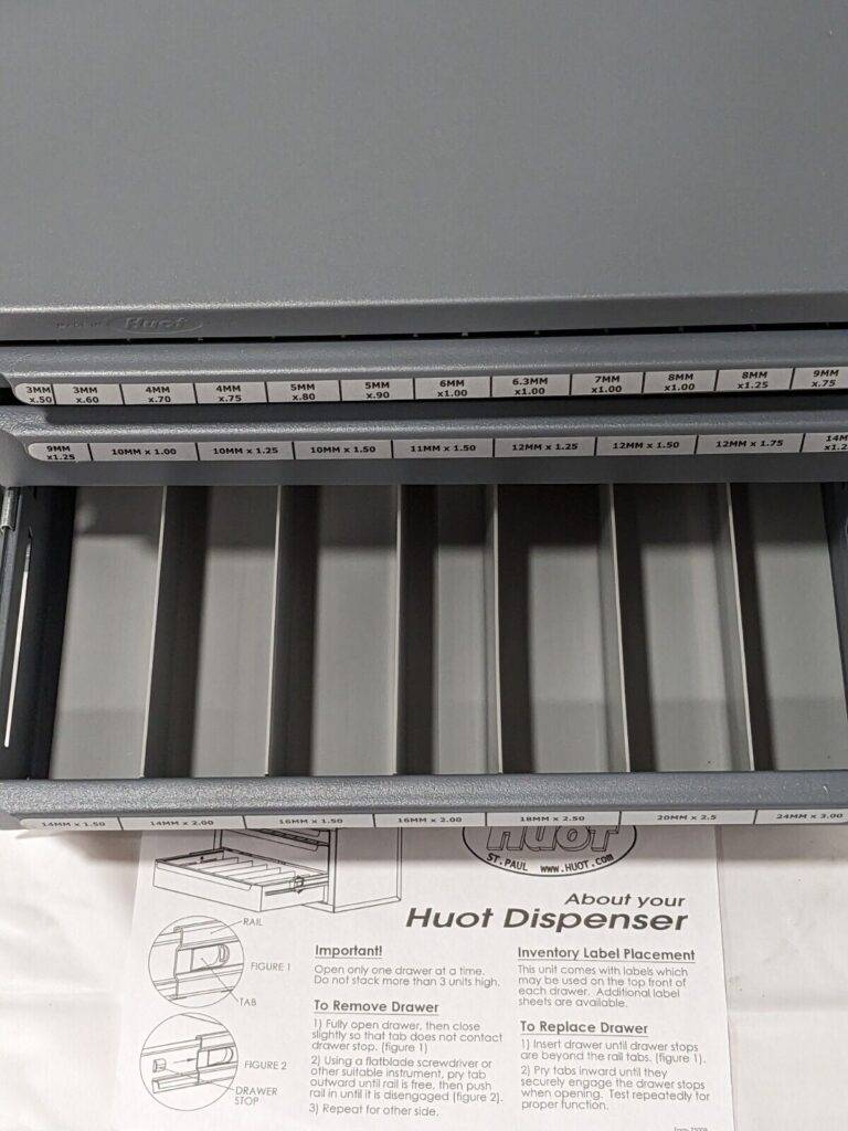 HUOT 3 Drawer, M3x0.50 to M18x2.50 Tap Storage 13575