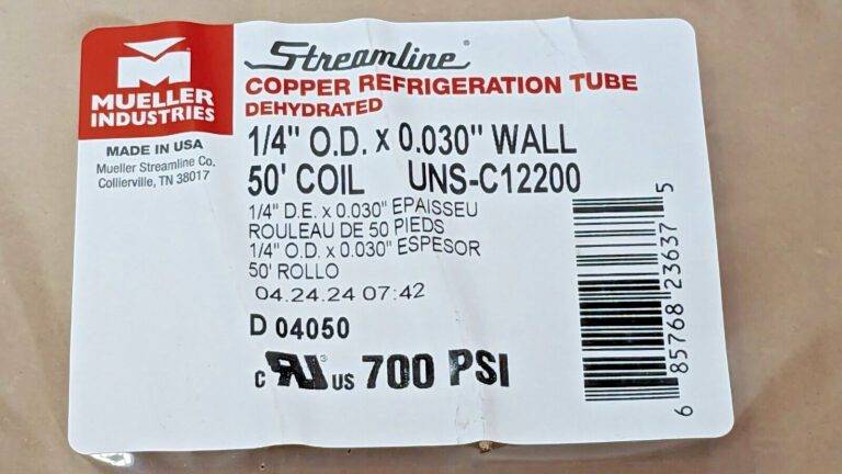 Mueller Indus Streamline 1/4" X 50 Ft Copper Refrigeration Tube 700 PSI D 04050P