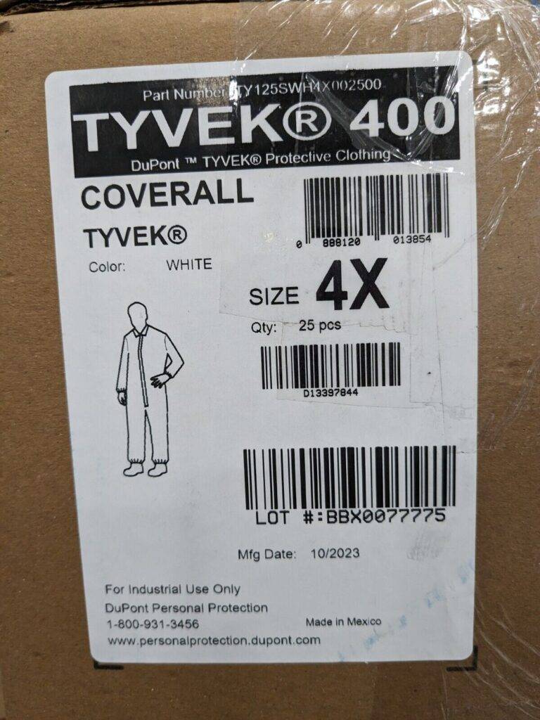 DUPONT 25 Qty Size 4XL Film Laminate General Purpose Coveralls TY125SWH4X00250