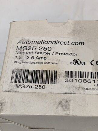 Automation Direct Manual Starter Motor Protector 1.6-2.5 Amp MS25-250