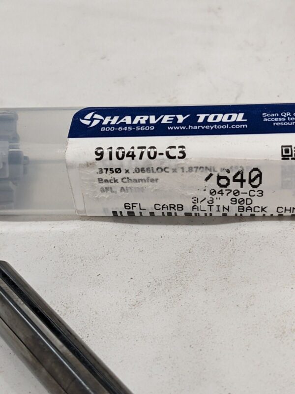 Harvey Solid Carbide Back Chamfer 3/8" Dia, 90 °, 0.066" Chamfer, 6 FL 910470-C3