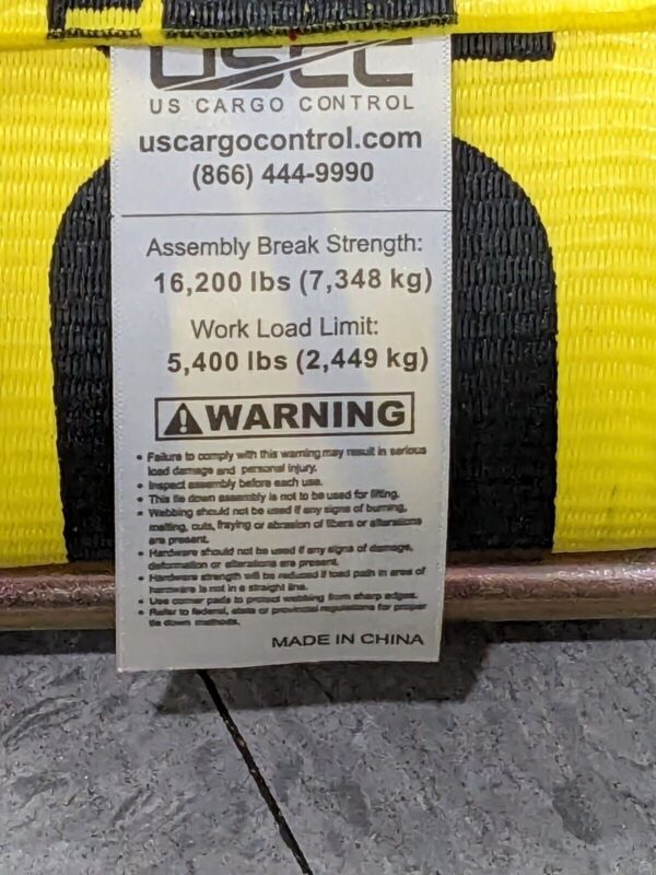 US Cargo Polyester Tie Down 27' Long, 4" Wide, 5400 lb Load Cap. Qty 2 8527FH-Y