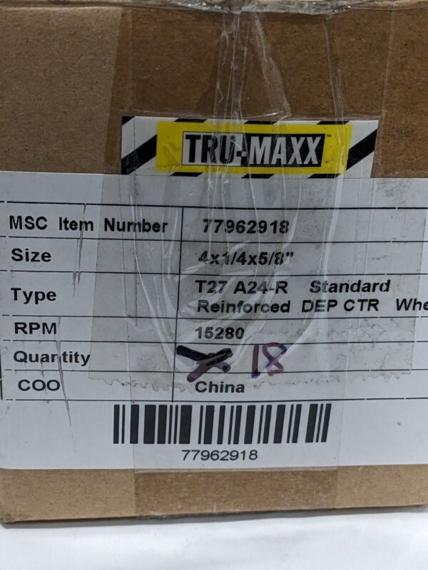 TRU-MAXX Depressed-Center Wheel: Type 27, 4" Dia, 1/4" Thick, 5/8" Hole Qty 18