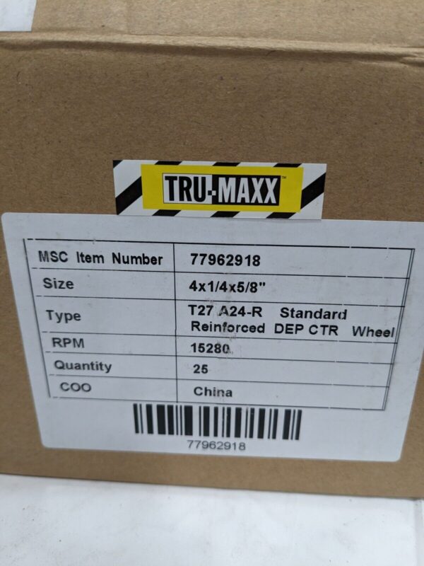 TRU-MAXX Depressed-Center Wheel: Type 27, 4" Dia, 1/4" Thick, 5/8" Hole Qty 25