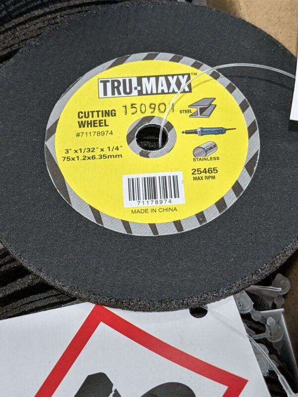 TRU-MAXX Cutoff Wheel: Type 1 (01/41), 3" X 1/32" X 1/4" Hole Qty 100 71178974