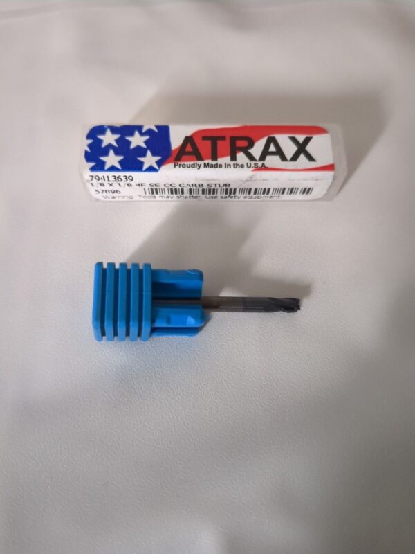 Atrax Square End Mill: 1/8″ Dia, 1/4″ LOC, 4 Flute, Solid Carbide 79413639