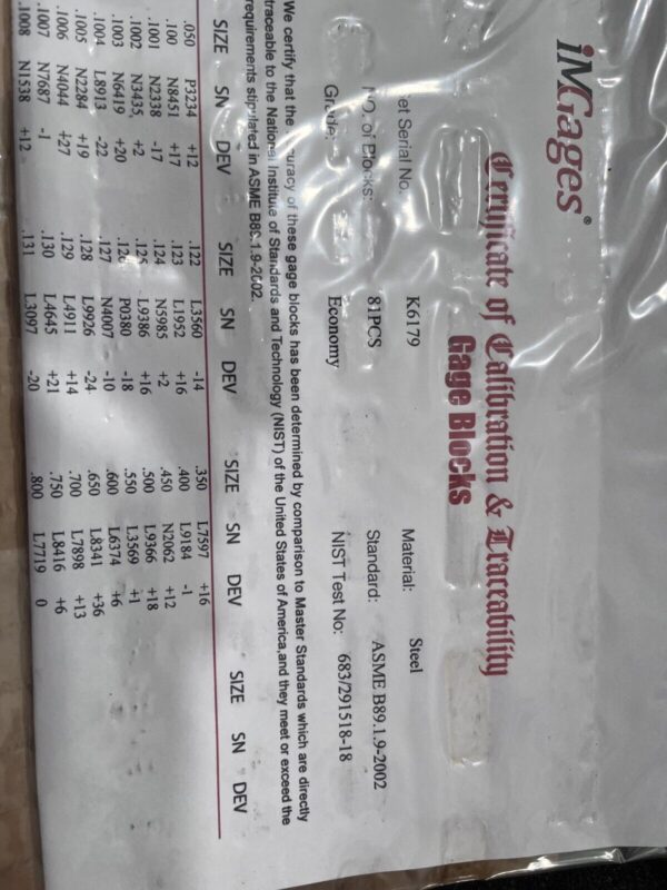 IMGAGES Gage Block Set: 0.05 to 4'' Range, 81 Pc, Economy Grade, Steel 630-4115