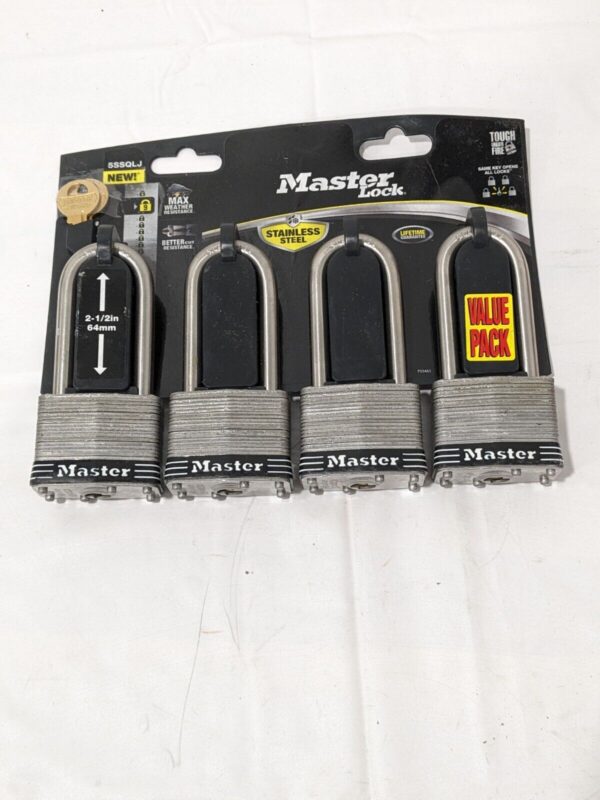 Master Lock 4-Pack 2.078-in Steel Shackle 2-1/2" Same Keyed Padlock 5SSQLJ