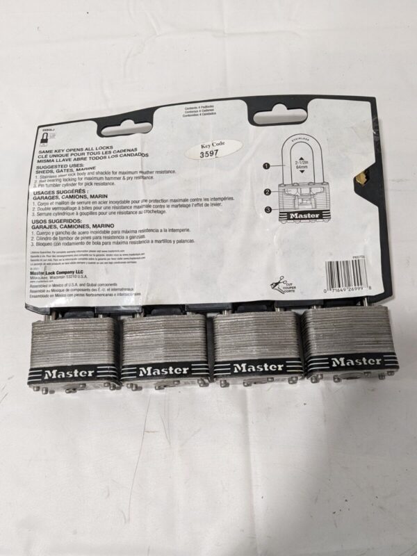 Master Lock 4-Pack 2.078-in Steel Shackle 2-1/2" Same Keyed Padlock 5SSQLJ