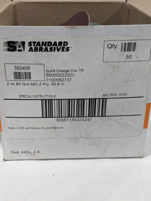 Standard Quick-Change Disc: Type R, 2″ Dia, 80G, AO, Coated Qty 50 7100062737