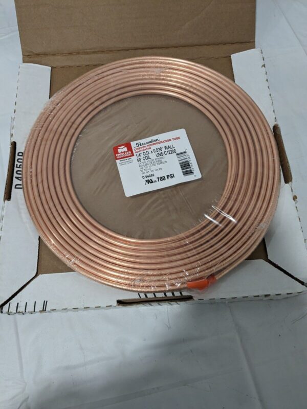 MUELLER INDUSTRIES 50' Long, 1/4" OD, Copper Seamless Tube D 04050P