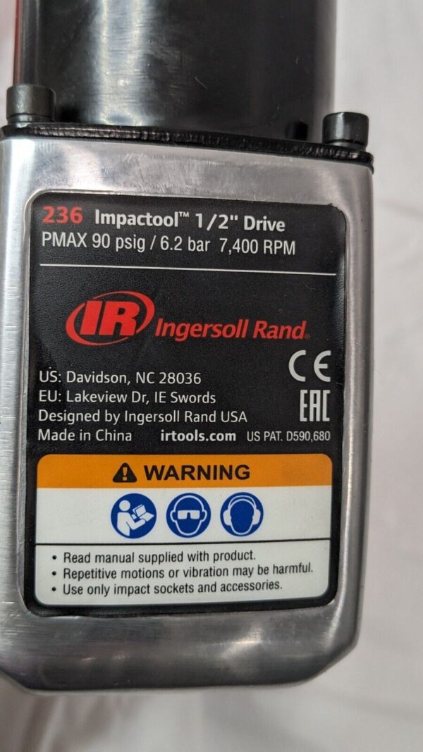 Ingersoll Rand Air Impact Wrench 1/2" Drive X 7400 RPM 450 ft/lb 236