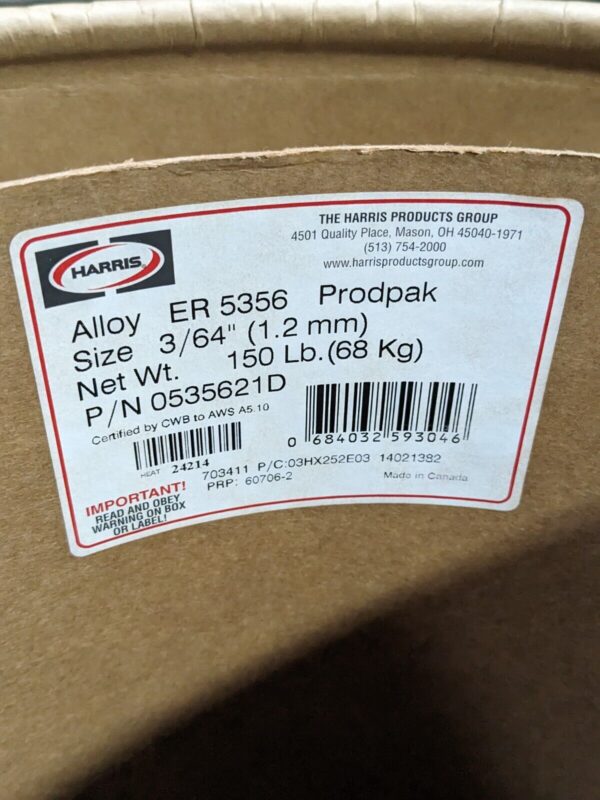 Harris Production Pack 150 lb Barrel of Aluminum MIG Welding Wire 3/64" 0535621D