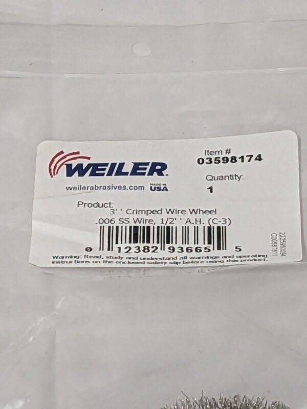 WEILER Wheel Brush: 3" Dia, 5/8" Width, 0.0060" Wire Dia Qty 3 03598174