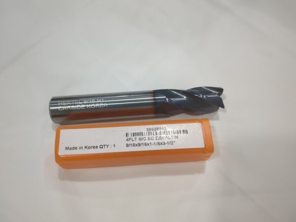 HERTEL Square End Mill: 9/16" Dia, 1-1/8" LOC, 4 Flute, Solid Carbide 750295