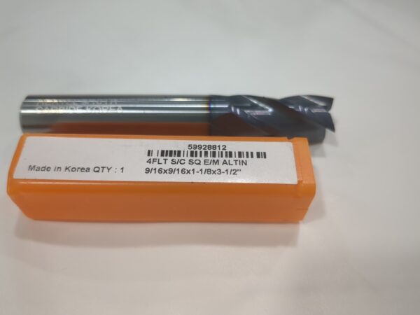 HERTEL Square End Mill: 9/16" Dia, 1-1/8" LOC, 4 Flute, Solid Carbide 750295