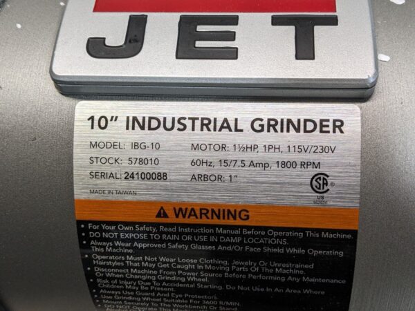 Jet 10" Industrial Bench Grinder 1800 RPM 1.5 HP 115/230v IBG-10 Parts/Repair