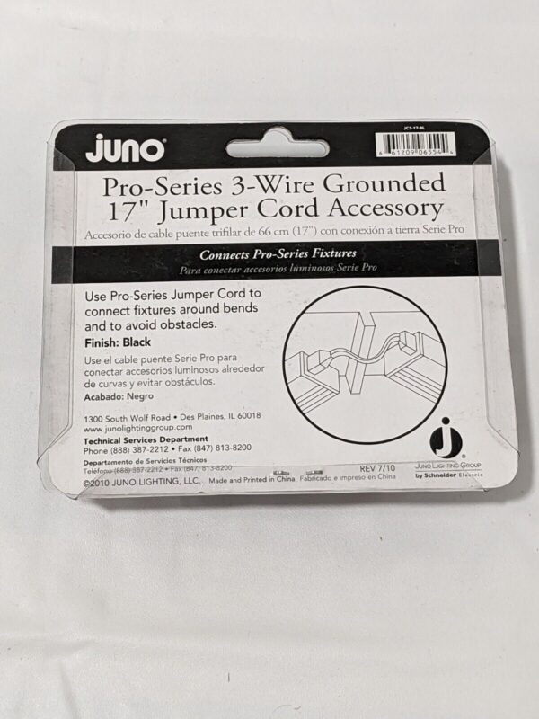 Juno Pro-Series 3-Wire Grounded 17" Jumper Cord Accessory, Black JC3-17-BL
