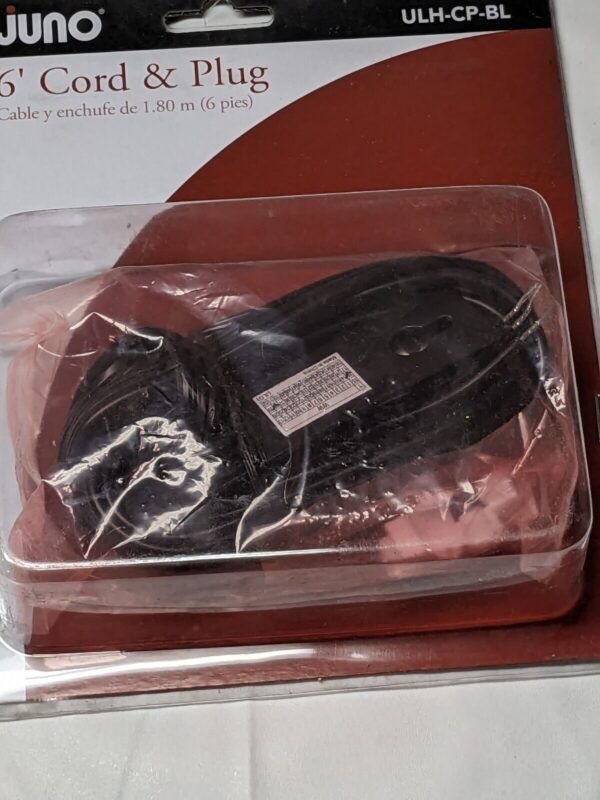 Juno Lighting 6’ Cord And Plug Connector 3-Wire Black ULH-CP-BL