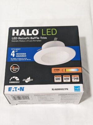 HALO 4" LED Retrofit Baffle-Trim, 27K, Matte White RL460WH927PK