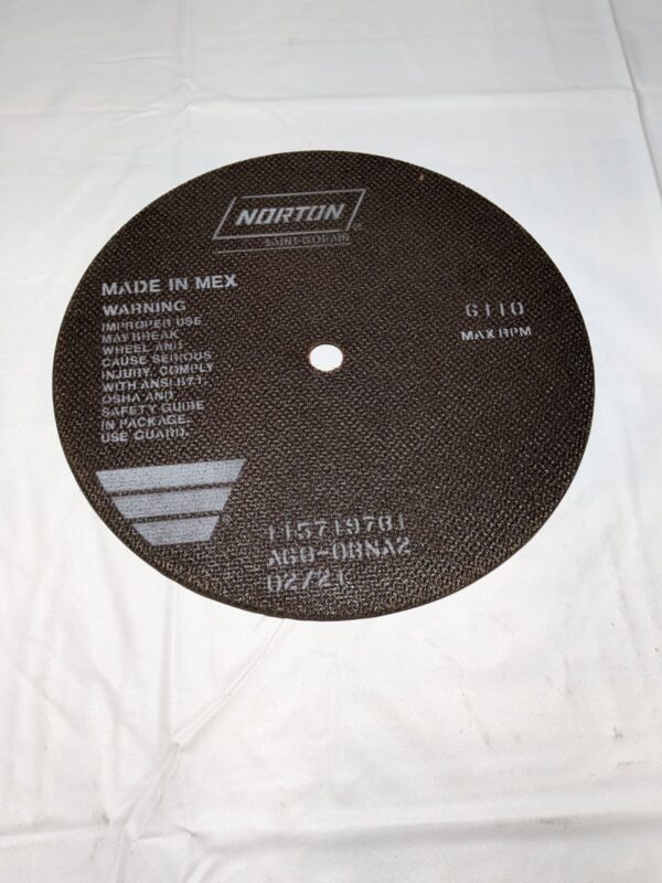 NORTON Cutoff Wheel Type 1 , 10" Dia, 0.0600" Thick, 5/8" Hole, AO 66253149317