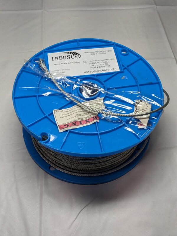 Indusco 1/8" Diam, Galvanized Steel Wire Rope, Approx. 500' WS-MH-WIRE-044