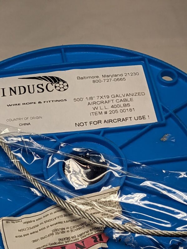 Indusco 1/8" Diam, Galvanized Steel Wire Rope, Approx. 500' WS-MH-WIRE-044