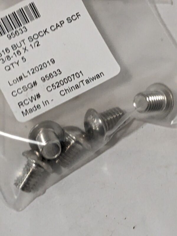 Button Socket Cap Screw: 3/8-16, 1/2" Length Under Head Qty. 100 95633
