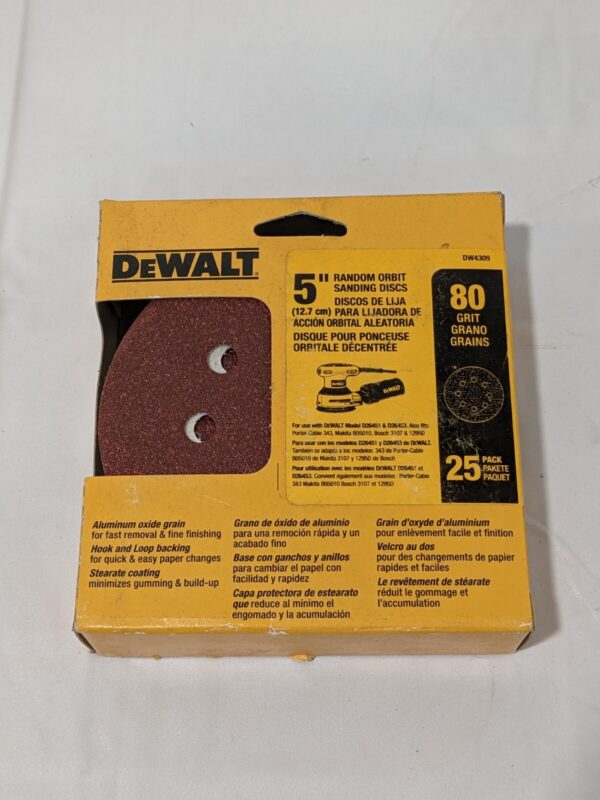 DEWALT Hook & Loop Disc: 5" Dia, 80 Grit, Coated, Aluminum Oxide Qty 25 DW4309