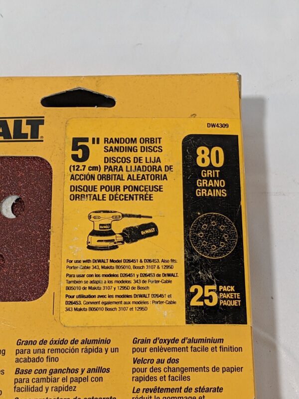 DEWALT Hook & Loop Disc: 5" Dia, 80 Grit, Coated, Aluminum Oxide Qty 25 DW4309