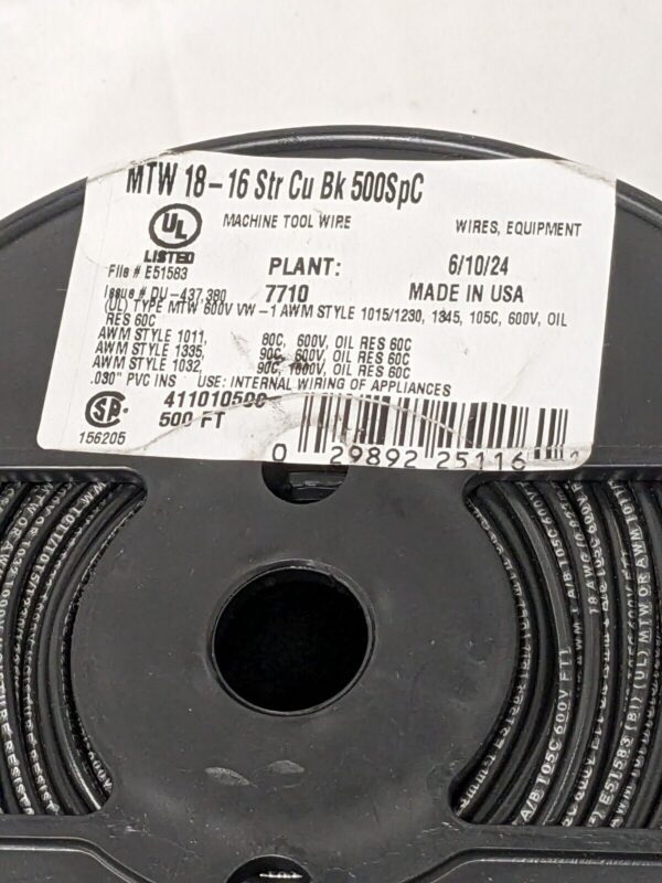 SOUTHWIRE Machine Tool Wire: 18 AWG, Black, 500' Long 411010508