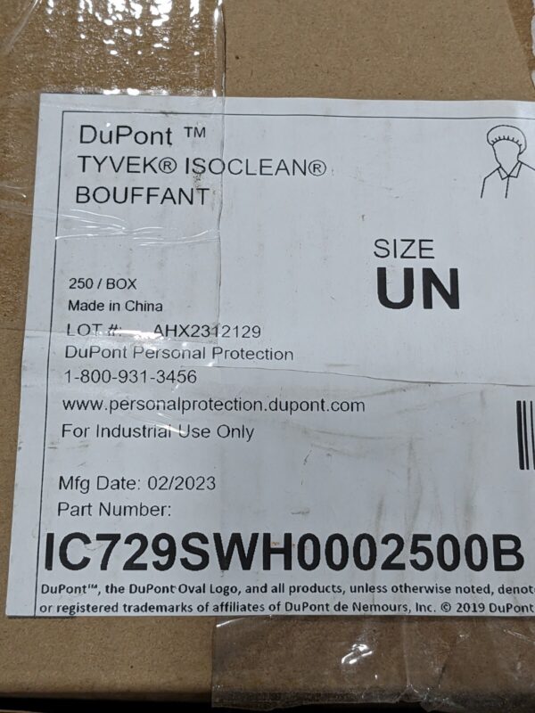 DUPONT Bouffant: White, Size Universal Tyvek IsoClean IC729SWH0002500B CASE