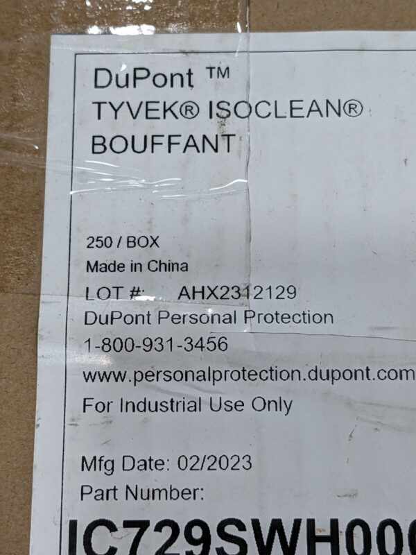 DUPONT Bouffant: White, Size Universal Tyvek IsoClean IC729SWH0002500B CASE