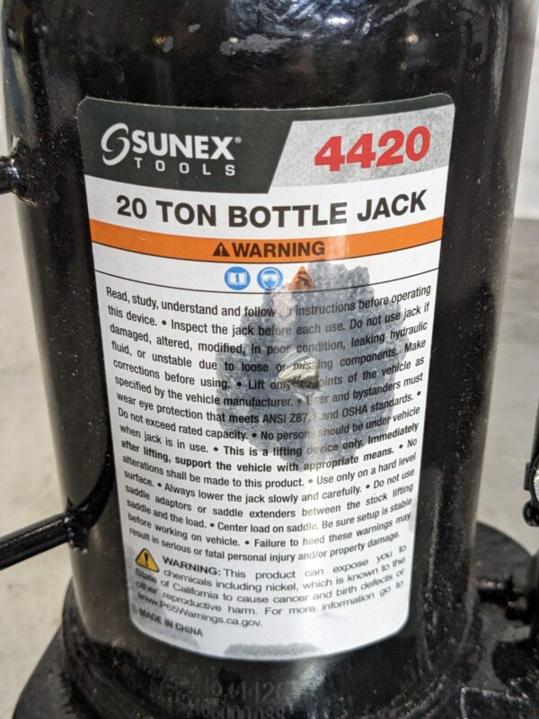 Sunex Hydraulic Bottle Jack 20 Ton Capacity 9-1/2" - 18" Height Range 4420