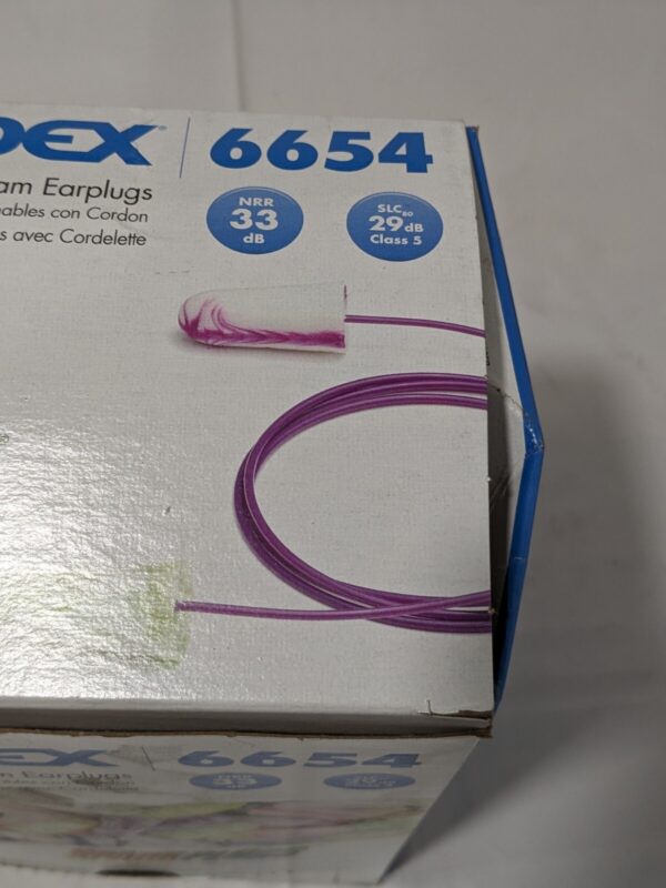 MOLDEX Earplugs: 33 dB, Non-PVC Foam, Bullet, Roll Down, Corded Qty 100 6654