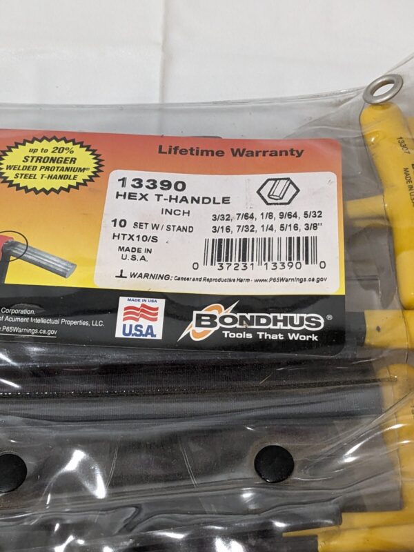 BONDHUS 10 Piece T-Handle Hex Key Set 13390