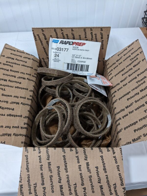 NORTON Abrasive Belt: 1/2" Wide, 12" OAL, Aluminum Oxide Qty 24 66261003177
