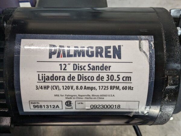 Palmgren Bench Top Disc Sander 12" Diameter 1725 RPM 3/4 HP 120v PARTS / REPAIR