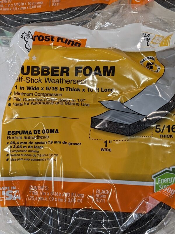 Frost King Rubber Foam Weatherseal Tape, 1W x 5/16-In. T x 10-Ft. Qty 5 R511H