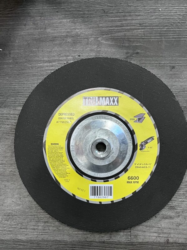 Tru-Maxx Depressed-Center Whee: Type 27 9" Dia 1/4" Thick 5/8-11 Hole, Alum OX
