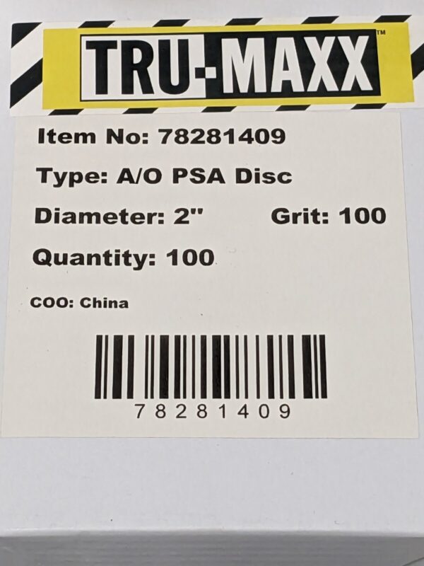 TRU-MAXX 2" Dia PSA Disc: 100 Grit, Aluminum Oxide Qty 100 78281409