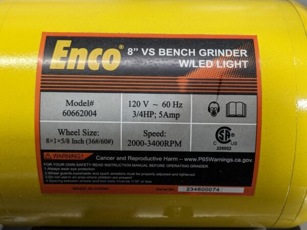 Enco Variable Speed Bench Grinder w/ LED Light 8" Wheel Dia. 120v Parts / Repair