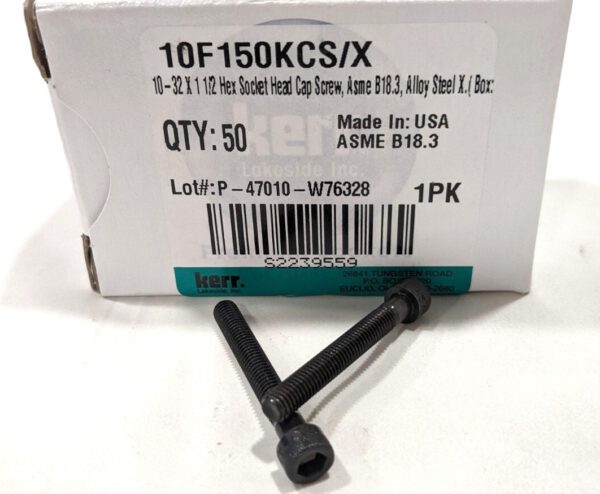 KERR Black-Oxide Alloy Steel SHCS 10-32 x 1-1/2" Long *QTY: 100pcs* 91251A351
