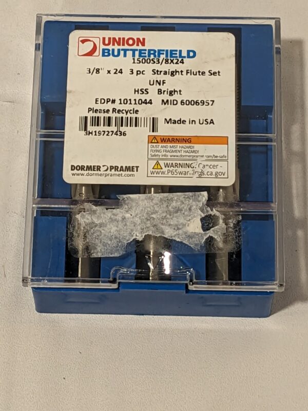 UNION BUTTERFIELD Tap Set: 3/8-24 UNF, 4 FL, Bottoming Plug & Taper 6006957