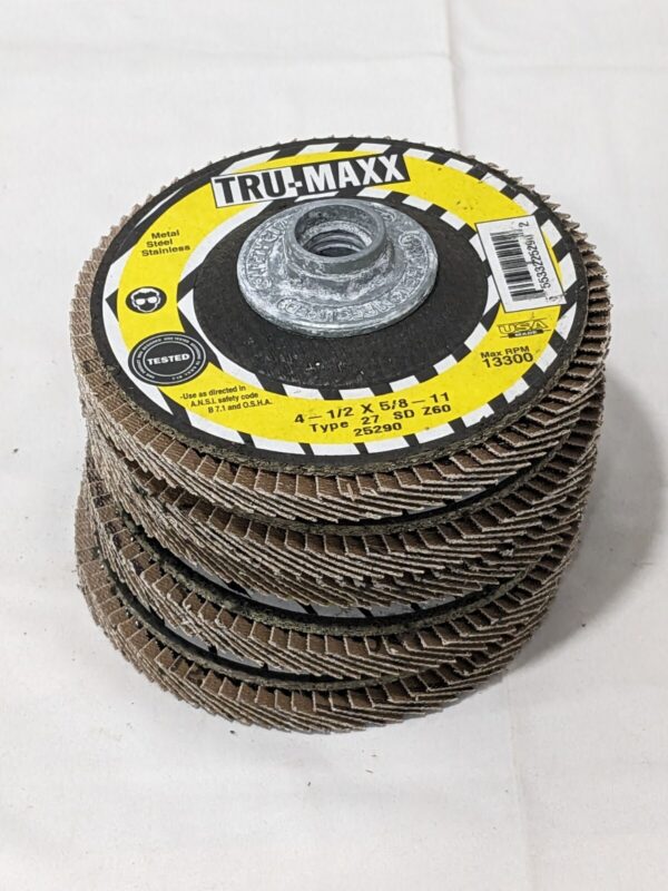 TRU-MAXX Flap Disc: 4-1/2" Dia, 60 Grit, ZA, Type 27 Qty 5 66254443450