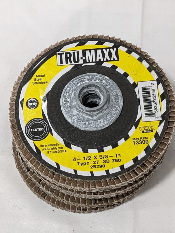 TRU-MAXX Flap Disc: 4-1/2" Dia, 60 Grit, ZA, Type 27 Qty 5 66254443450