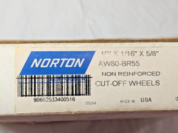 Norton 10" Aluminum Oxide Cutoff Wheel 80G 1/16" Thick X 5/8" Arbor 66253340051