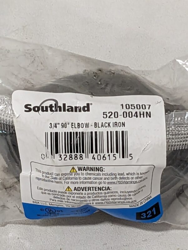Southland 3/4 in. Black Malleable Iron 90º FPT x FPT Elbow Fitting 520-004HN