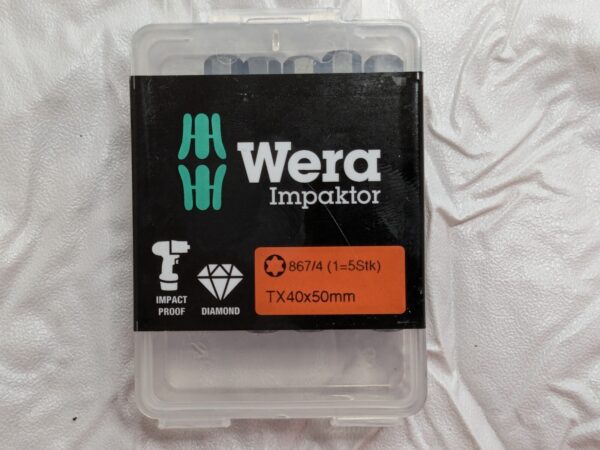 5PCS/PACK Wera Torx Impaktor Bits Diamond Coat TX40x50mm 867/4 IMP 05057667001